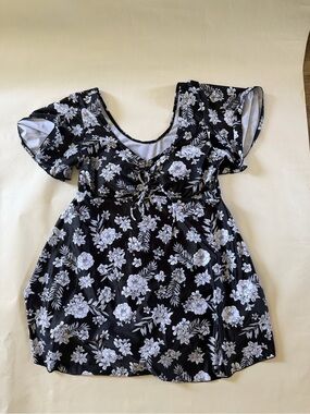 Women’s Black Floral One Piece Swimsuit: large